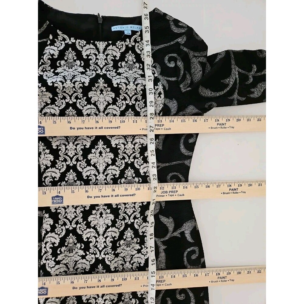 Antonio Melani Metallic Silver Black Filigree Sheath Dress SIZE 2 Long Sleeve - Picture 7 of 9